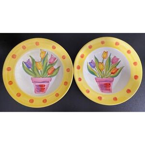 The Cellar Hand Painted And Made In Italy‎ 1995 Pair Of Floral Dinner Bowls Vtg
